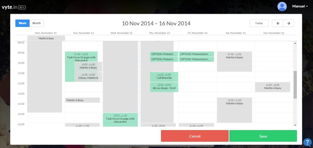 vytein calendar with invitees' availability